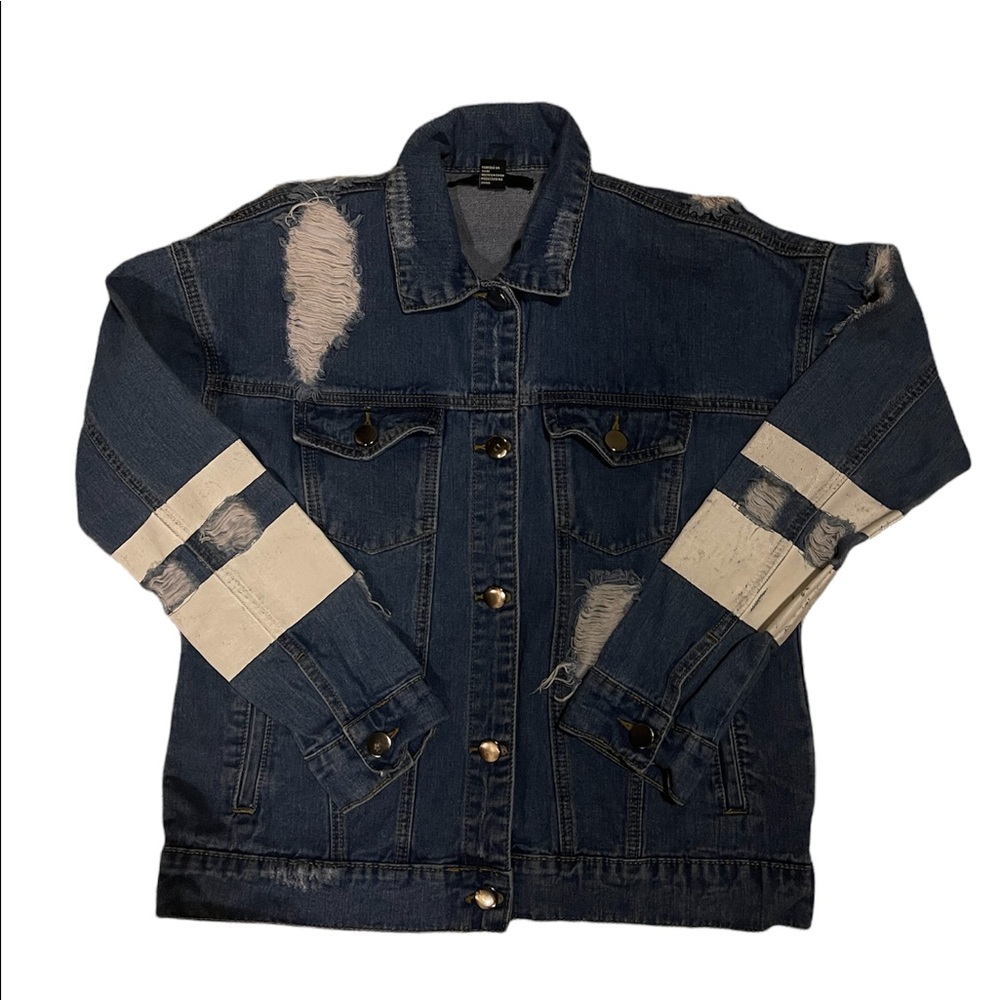 Forever 21- Medium Wash Distressed Denim Jacket.
